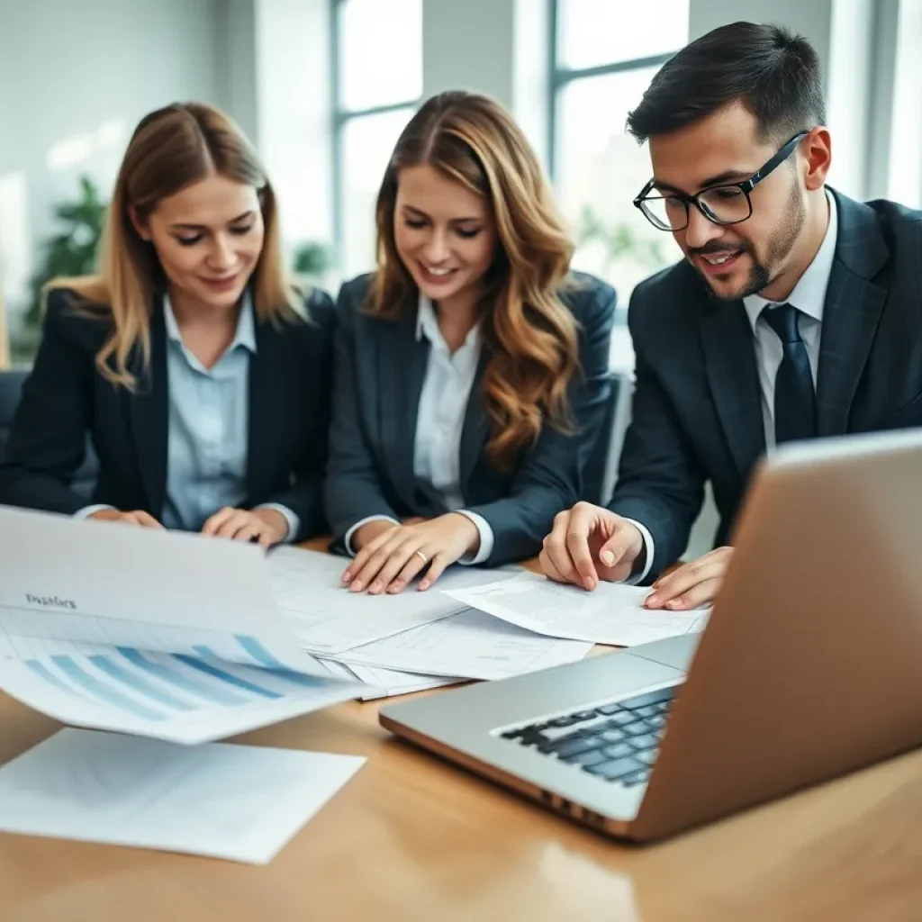 Team of accounting professionals collaborating in an office