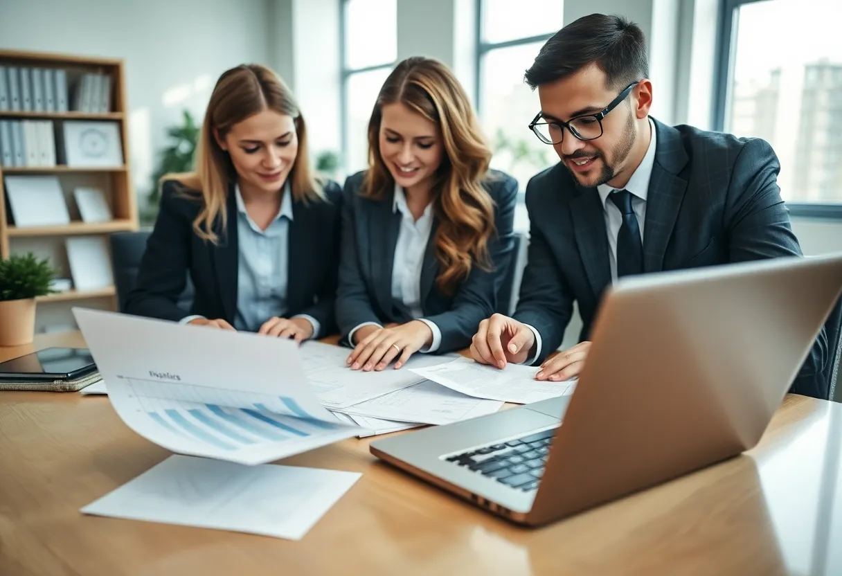 Team of accounting professionals collaborating in an office
