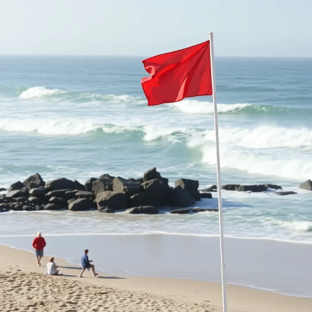 Hazardous conditions at California beach with warning flag