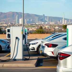 Electric vehicle charging station in California with multiple chargers