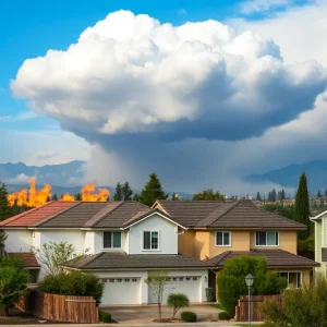 California homes with dark clouds
