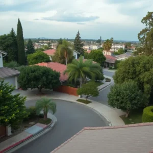 Aerial view of California homes illustrating privacy concerns.