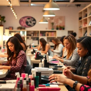 Diverse manicurists working in a nail salon