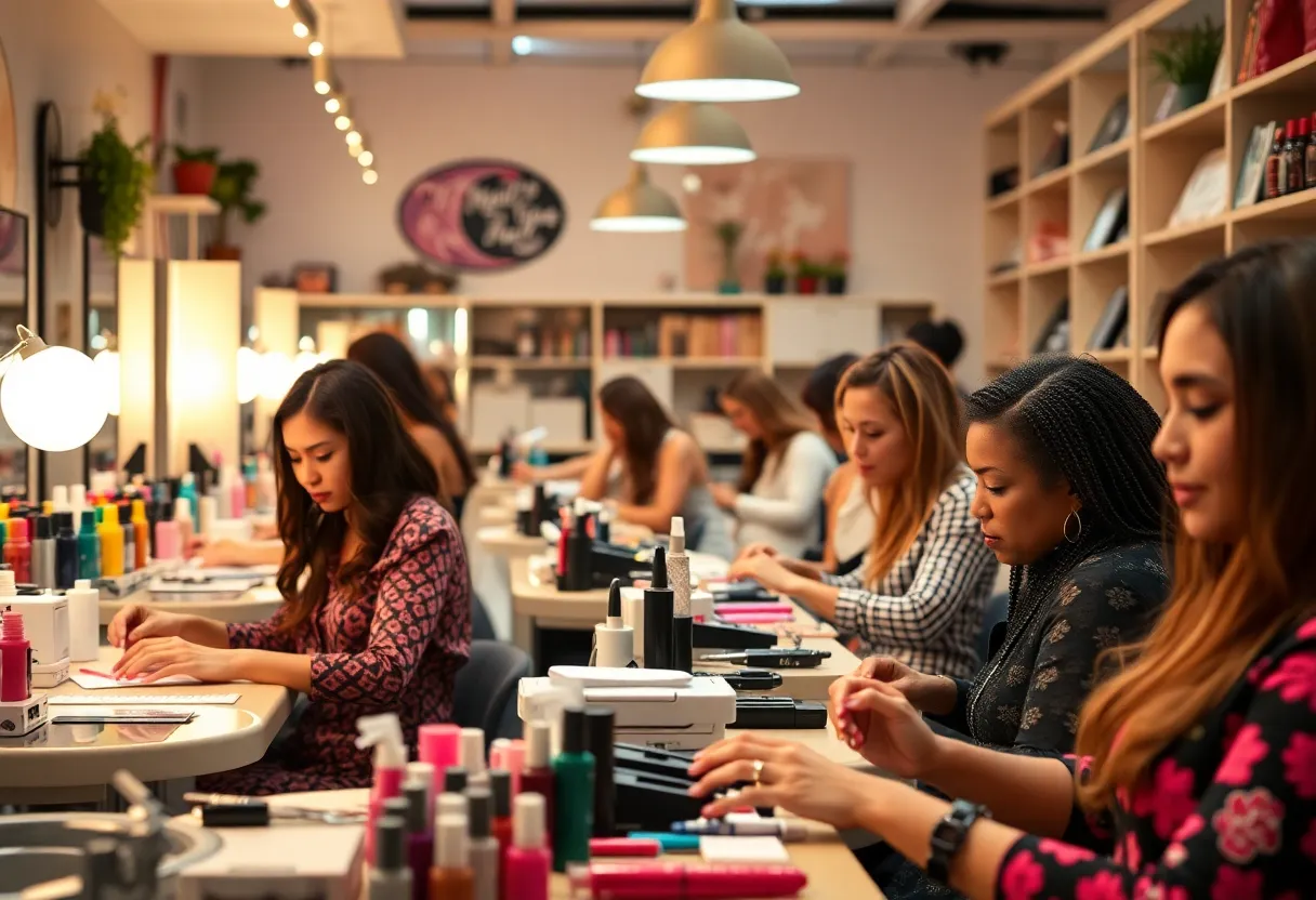 Diverse manicurists working in a nail salon
