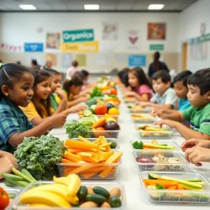 Students enjoying organic lunch options in school cafeteria
