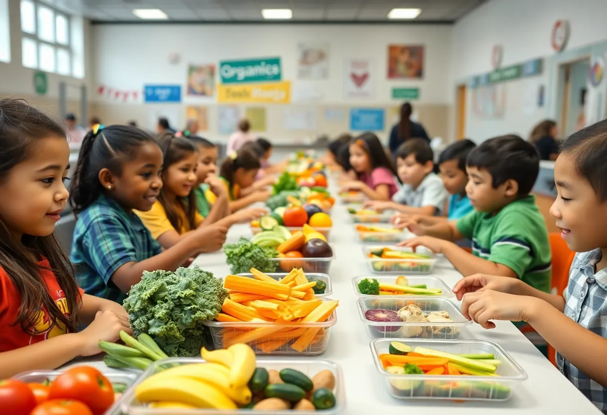 Students enjoying organic lunch options in school cafeteria