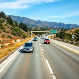 Electric vehicles on a California highway with road maintenance