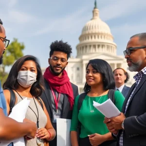 Diverse group of California state workers in discussion