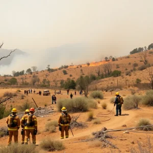 Emergency responders managing a wildfire in California.