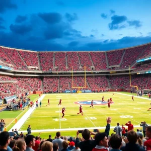 High school football championship game atmosphere with players and fans
