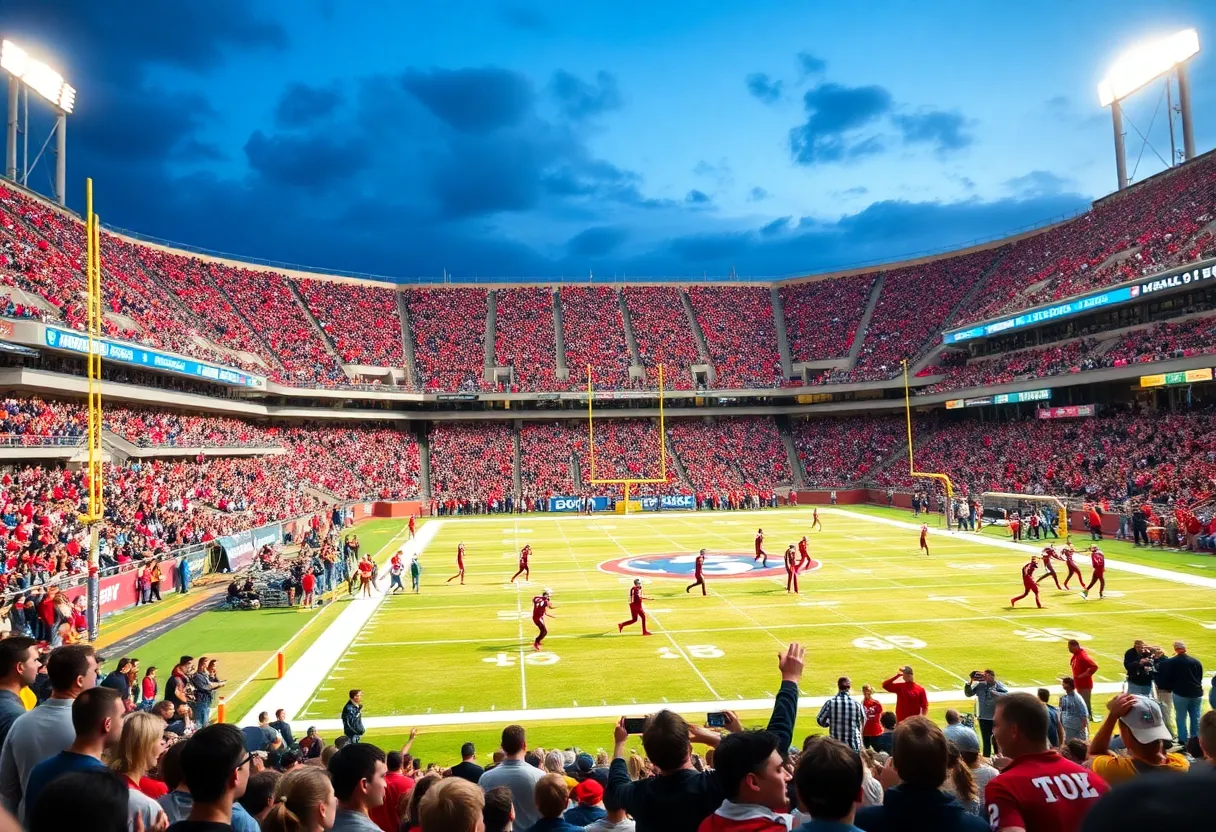 High school football championship game atmosphere with players and fans