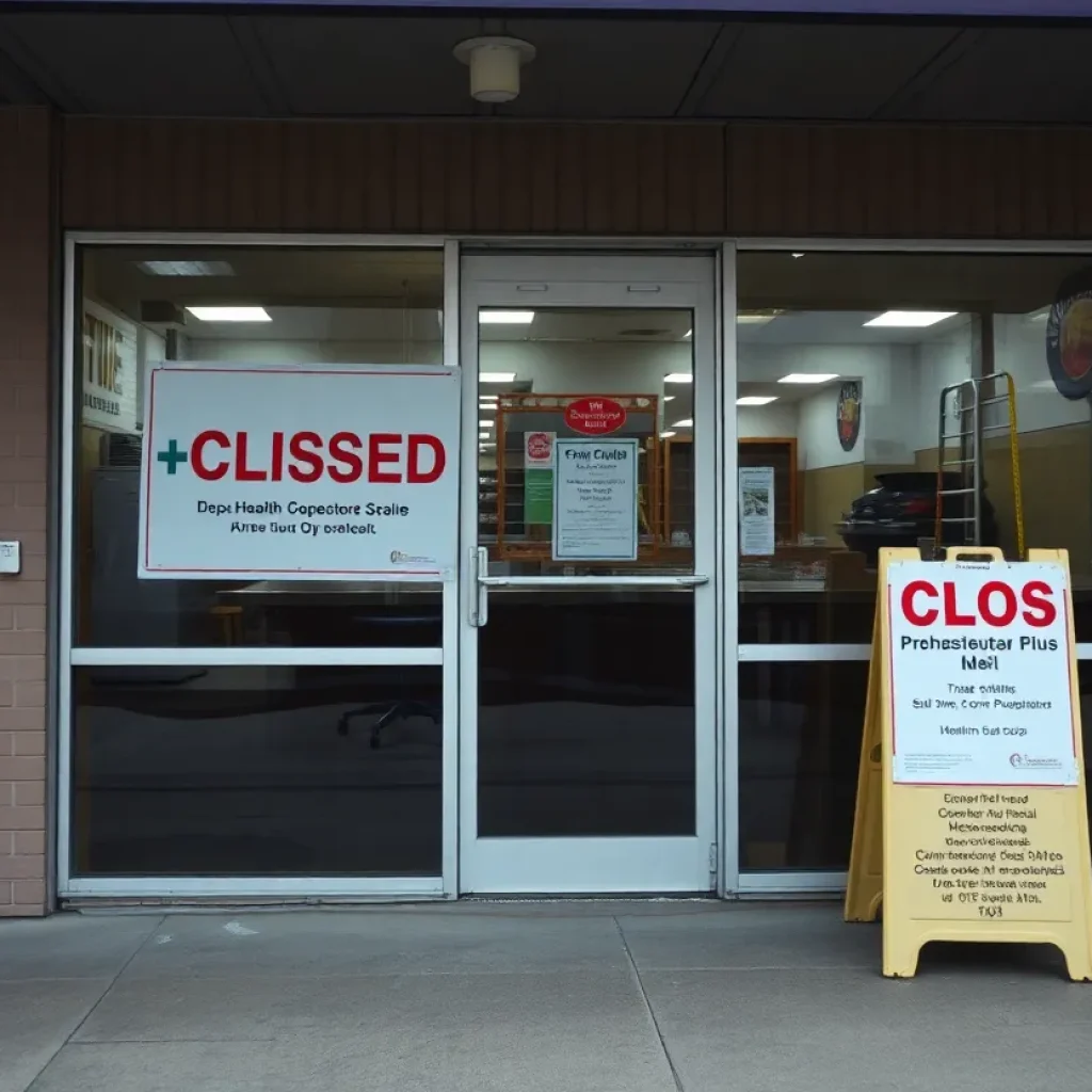 Sign indicating restaurant is closed due to health inspections