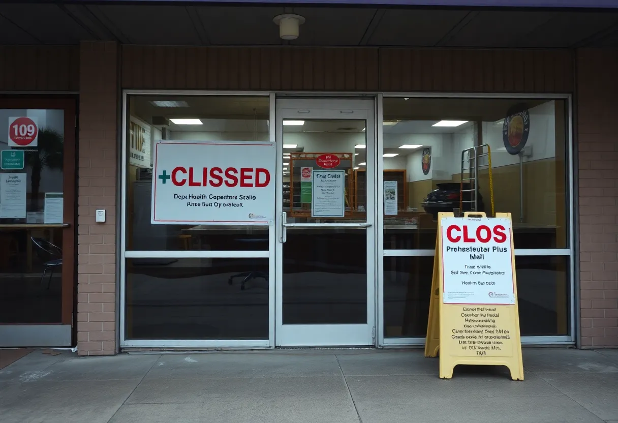 Sign indicating restaurant is closed due to health inspections