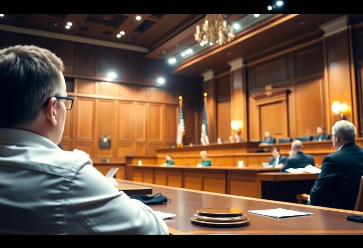 A courtroom scene representing justice in financial crimes.