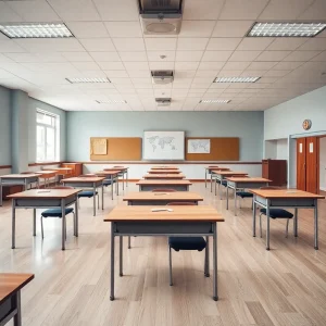 Empty classroom representing the turmoil in education systems.