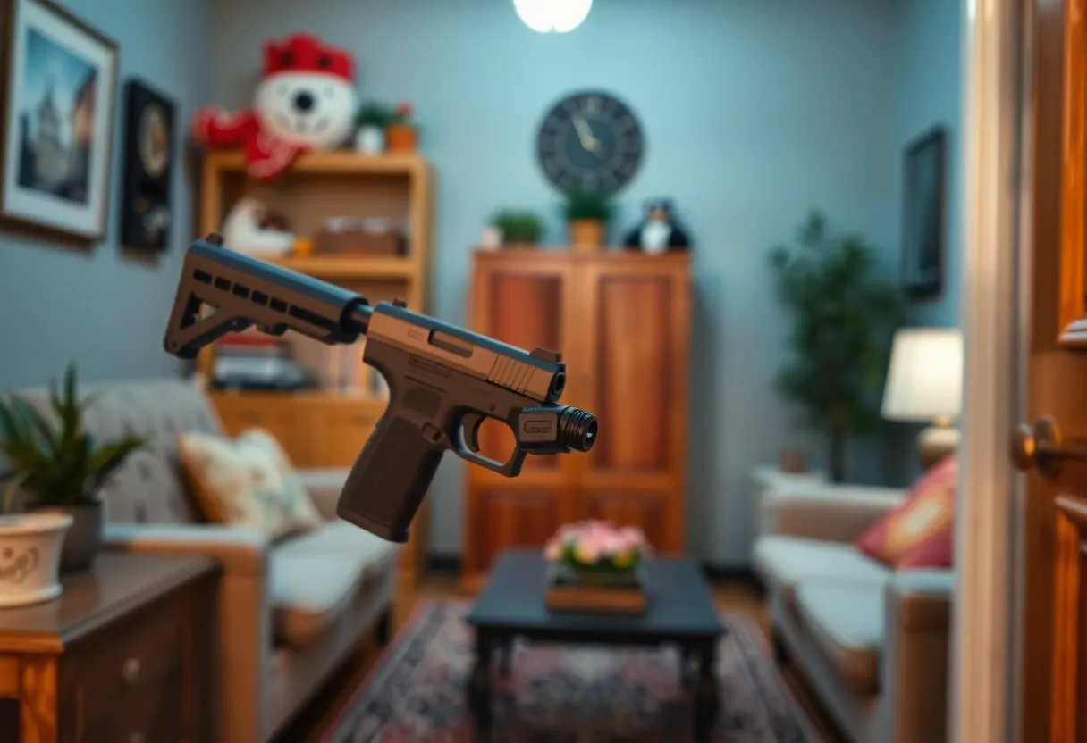 A safe home showcasing a firearm lock as part of the Orange County Free Gun Lock Program.