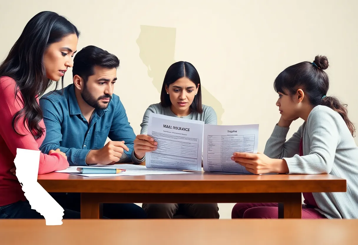 Family looking at health insurance documents in frustration