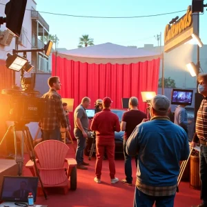 Crew members preparing on a Hollywood film set