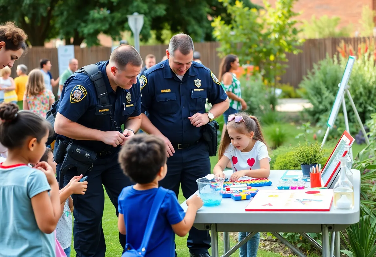 Children participating in Mission Viejo STEAM Week activities with first responders.
