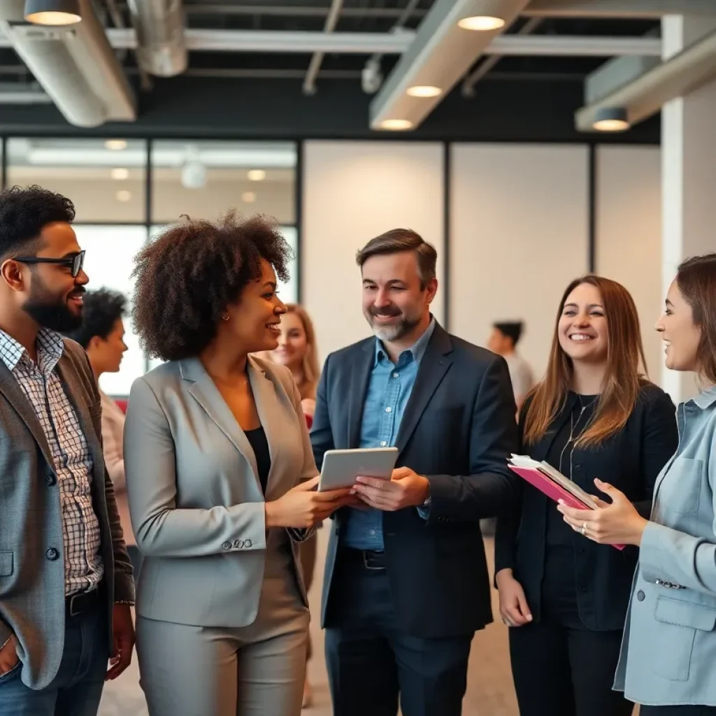 Diverse group of employees in a modern office setting