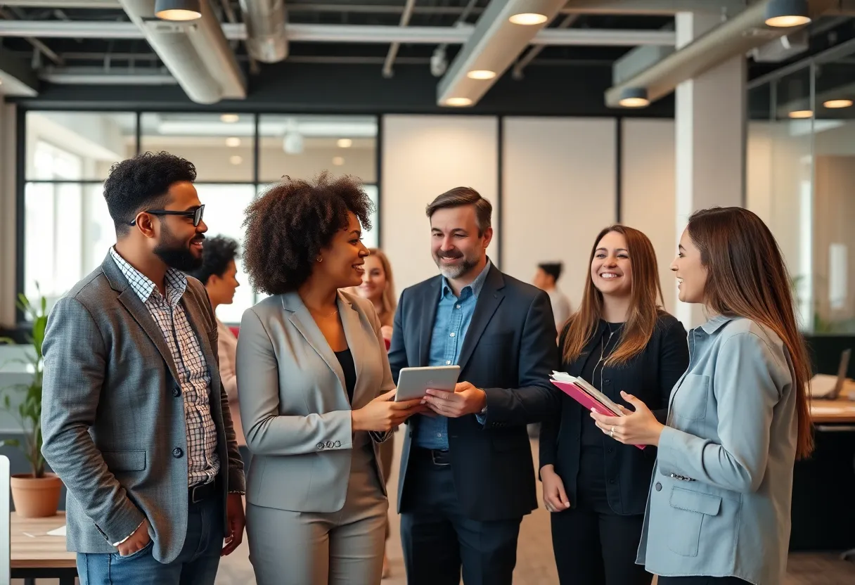 Diverse group of employees in a modern office setting