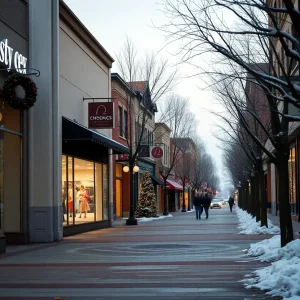 A deserted shopping street in Orange County during the holiday season