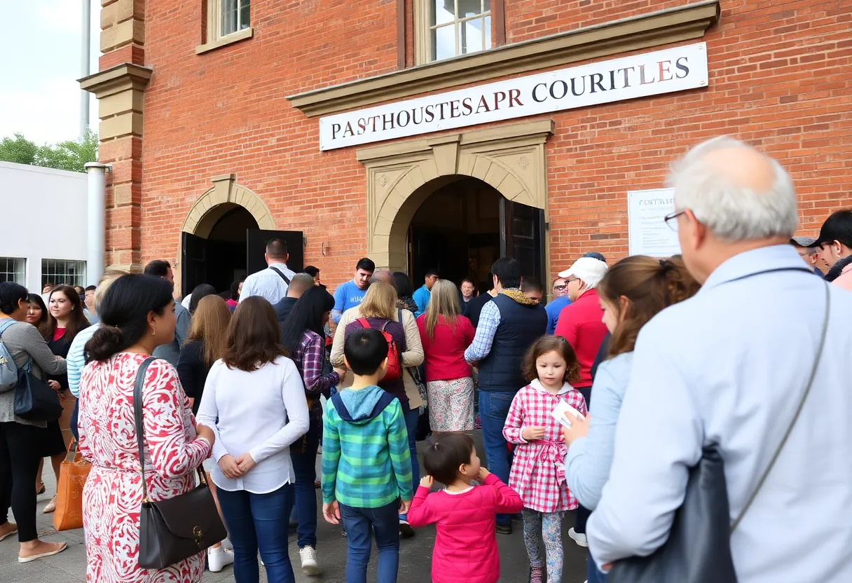 Families participating in Special Passport Day at Old Orange County Courthouse