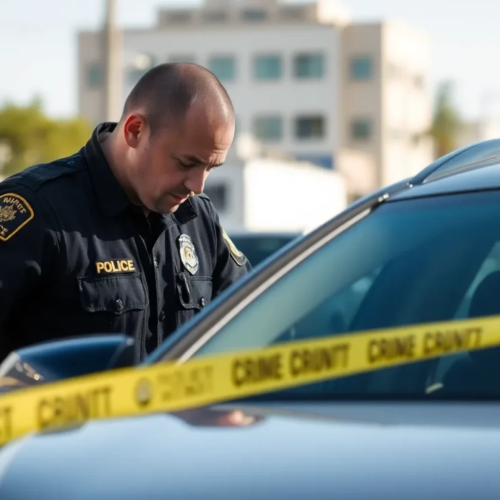 Police officers examining a vehicle linked to theft in Orange County