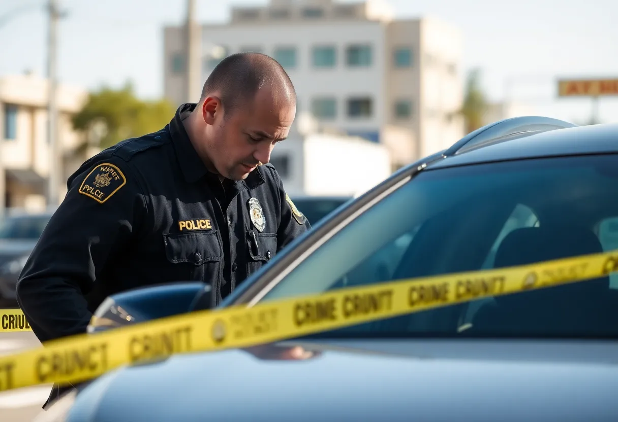 Police officers examining a vehicle linked to theft in Orange County