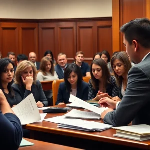 Courtroom scene during custody proceedings