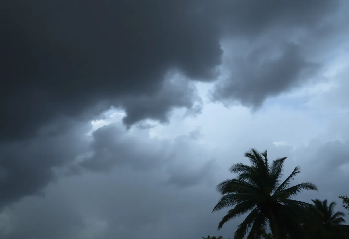 Dramatic stormy sky over Southern California with rain and wind
