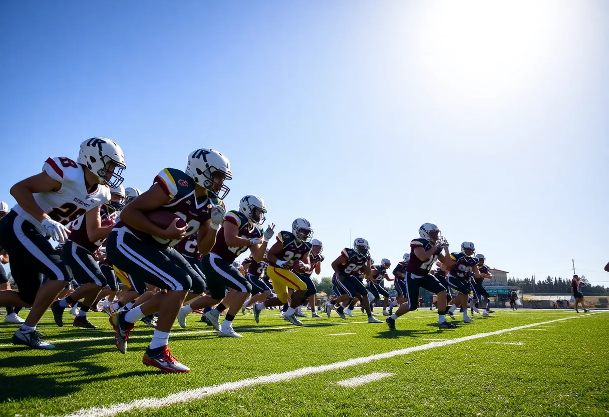 High school football teams competing during a match in Southern California.