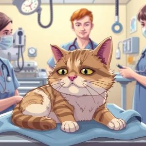 Injured cat receiving care at a veterinarian