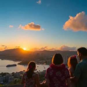 Sunset over Honolulu representing aloha and family values.