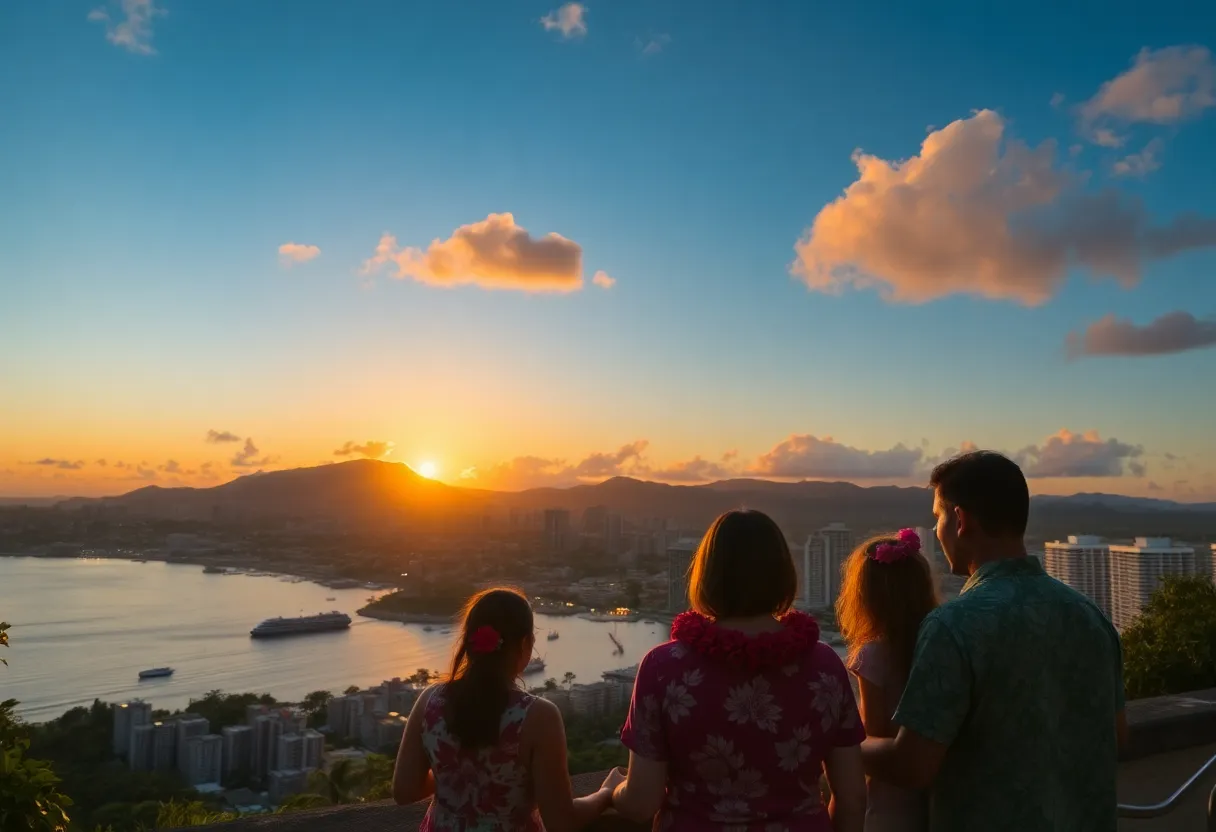 Sunset over Honolulu representing aloha and family values.