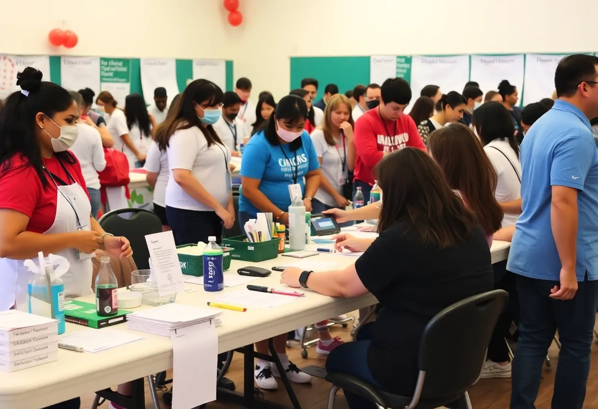 Volunteers and community members participating in a blood donation event in Mission Viejo
