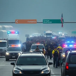 Law enforcement at a border crossing during a tense situation