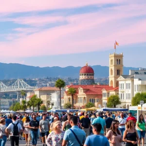 Vibrant scene of California community activities and local innovations.
