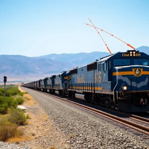 Freight train with safety features in California