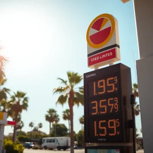 Gas station in California displaying high gas prices