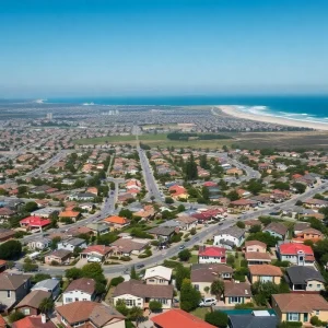 Aerial view of different housing types in California