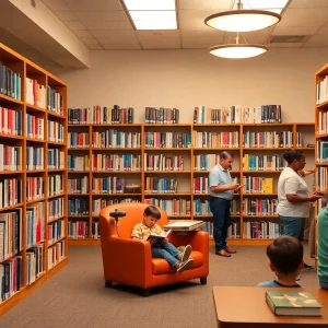 Community program at a California library with children reading.