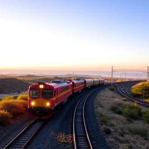 Train traveling along the LOSSAN rail corridor in Orange County