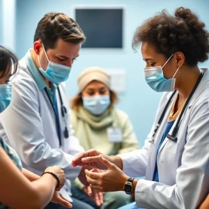 Diverse individuals receiving healthcare services in California.