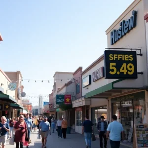 California shopping district during sales tax changes