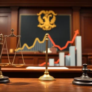 Symbolic representation of a legal battle against tariffs