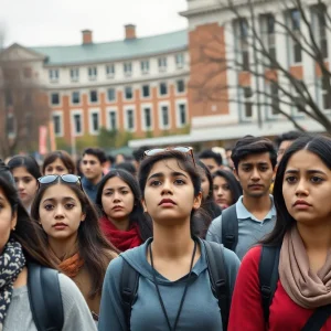 Students on a California university campus expressing concern over visa issues