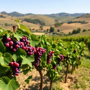 Beautiful California vineyard landscape with ripe grapes.