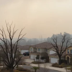 Suburban neighborhood in California affected by wildfires