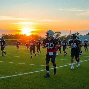 Cardinal Newman High School football team practicing